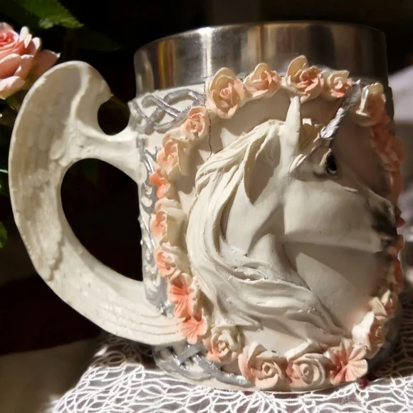 Vtg Ebros Sacred Bridal Unicorn Roses Mug Drink Beer Stein Tankard Coffee Cup - Picture 3 of 10